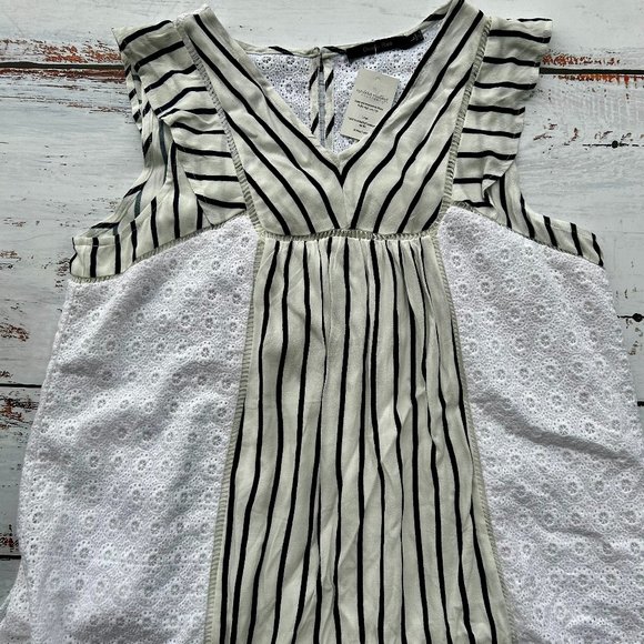 Striped & Embroidery Mixed Ruffle H/L Top - Picture 1 of 1